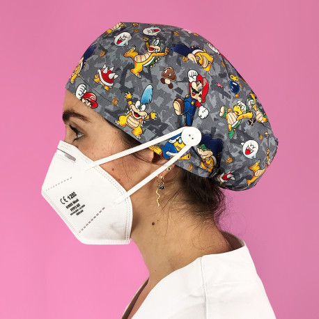 Long Hair Surgical Cap with buttons -...