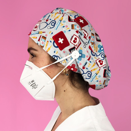 Long Hair Surgical Cap with buttons -...