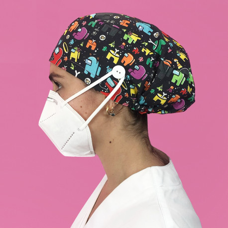 Long Hair Surgical Cap with buttons -...