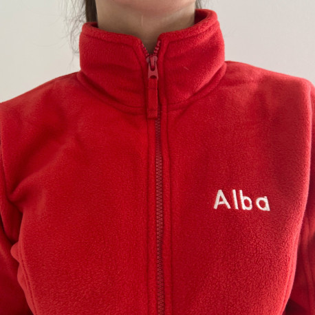 Red fleece jacket customized for women