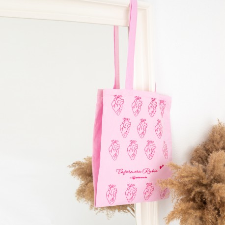 tote rosa con estampado corazones