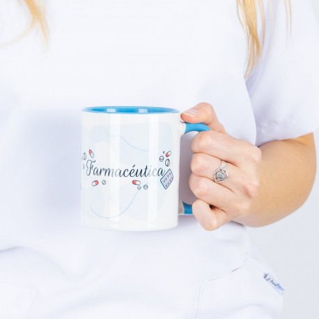 taza cerámica azul farmacia