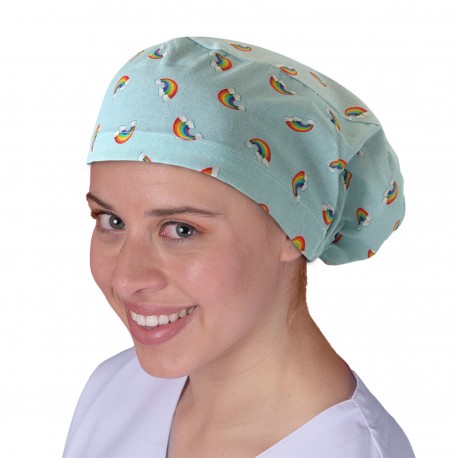 Gorro de pelo largo estampado de arcoíris color celeste