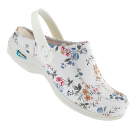 Leather Clog Washable Wash'Go - Flowers