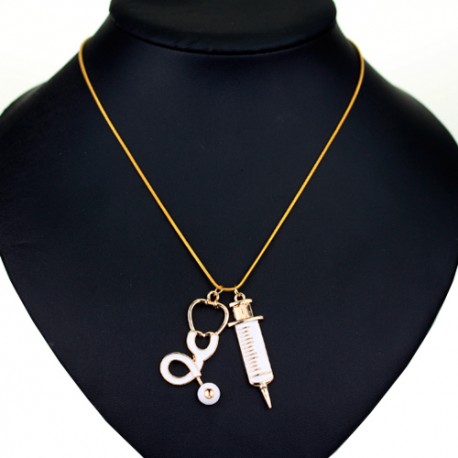 Pendant with chain (gold/white) -...