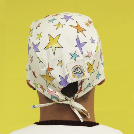 Short Hair Surgical Cap - Stars in White