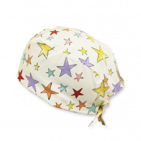 Short Hair Surgical Cap - Stars in White