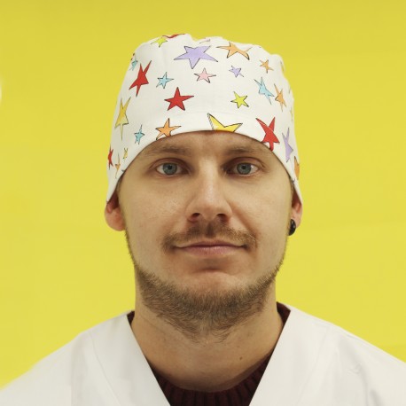 Short Hair Surgical Cap - Stars in White