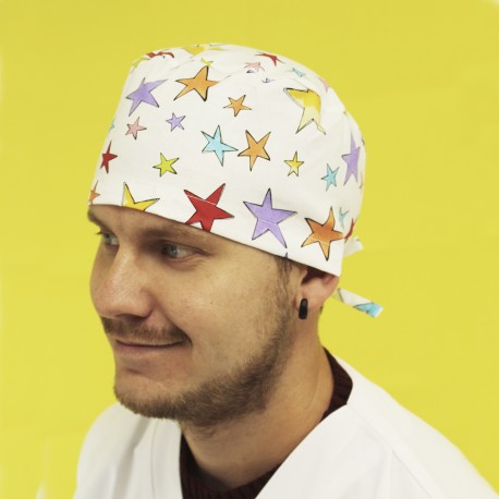 Short Hair Surgical Cap - Stars in White