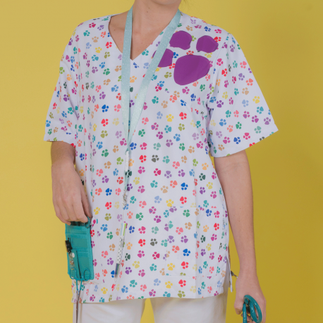 Unisex Microfiber Scrub Top - PAWS -...