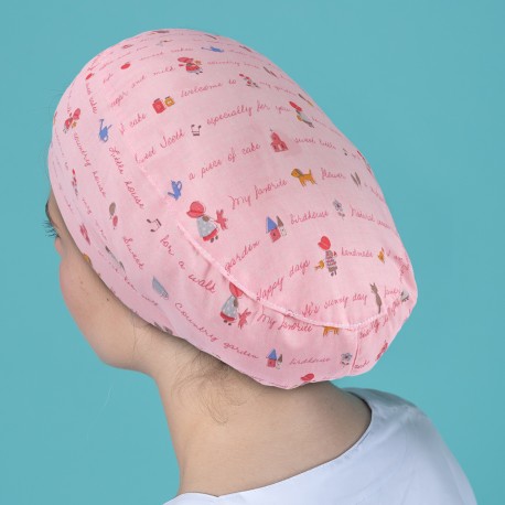 Long Hair printed Surgical Cap - Pink...