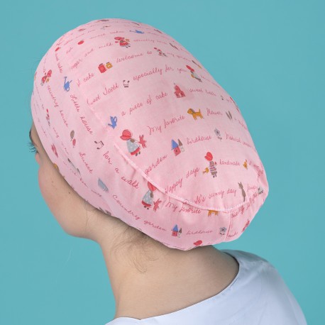 Long Hair Surgical Cap - Pink Letters