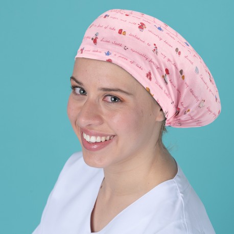 Long Hair Surgical Cap - Pink Letters