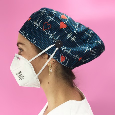 Long Hair Surgical Cap with buttons -...