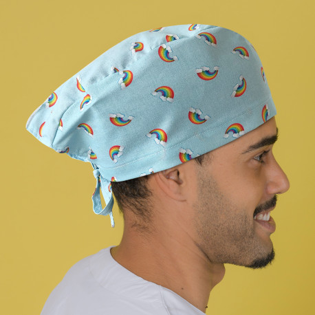 Short hair surgical cap - Blue Rainbow