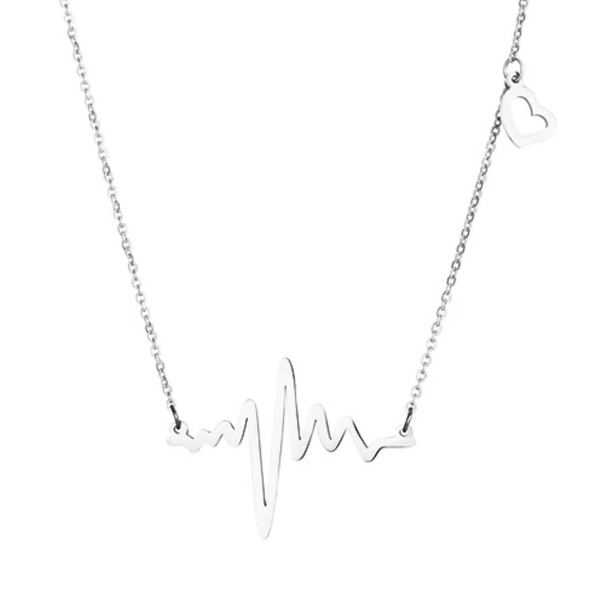 Silver Pendant with EKG line and heart