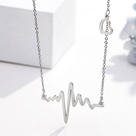 Silver Pendant with EKG line and heart