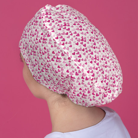 Long Hair Surgical Cap - Pink hearts...