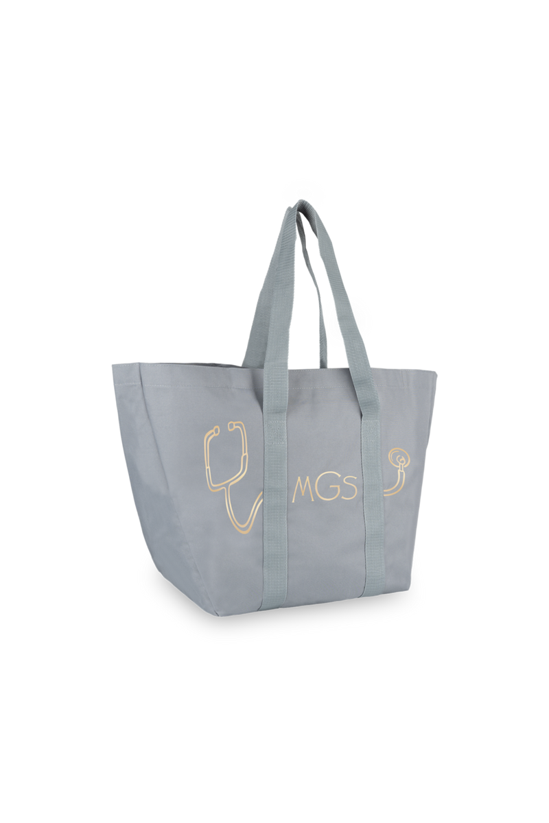 Personalized stethoscope grey tote bag -zoom-