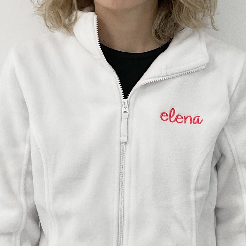 Women's Fleece Scrub Top with Custom Embroidery – White-zoom-