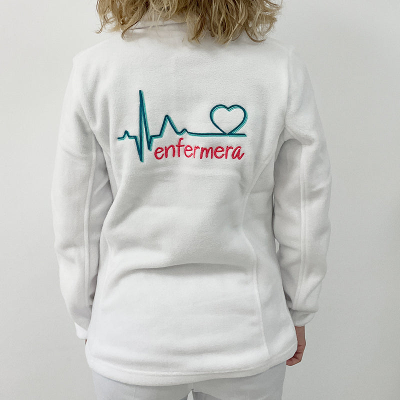 Women's Fleece Scrub Top with Custom Embroidery – White-zoom-
