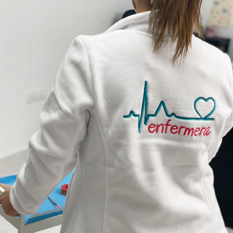 Women's Fleece Scrub Top with Custom Embroidery – White-zoom-