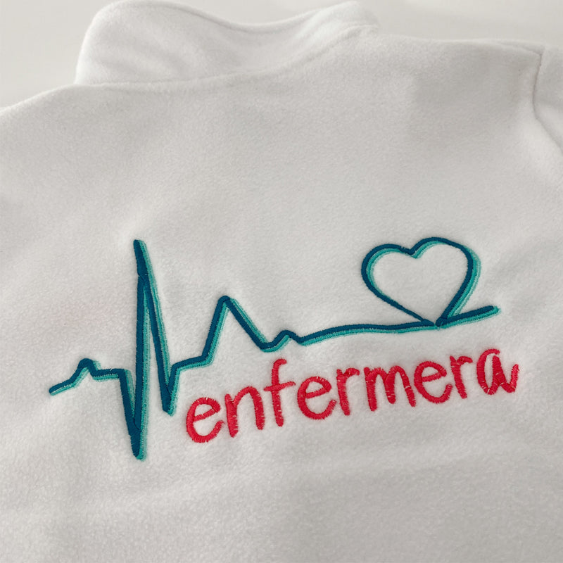 Women's Fleece Scrub Top with Custom Embroidery – White-zoom-