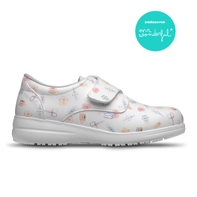 Vegan leather shoe with velcro closure - Wonderful print-zoom-
