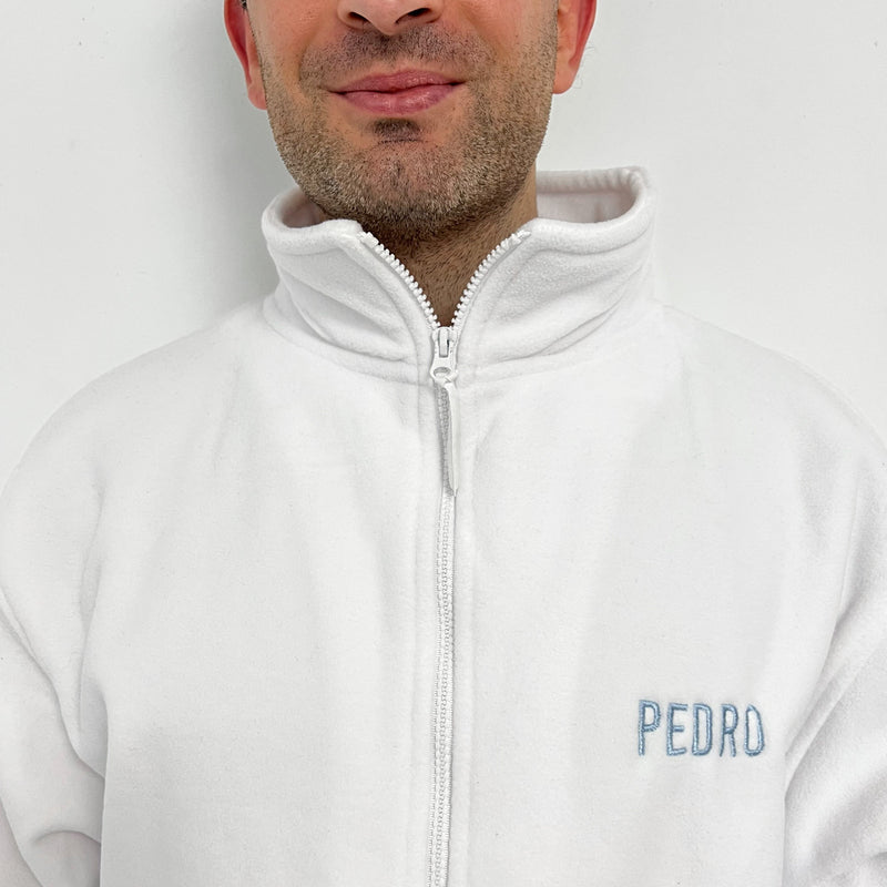 Personalized Men's Medical Fleece Jacket – White with Embroidery-zoom-