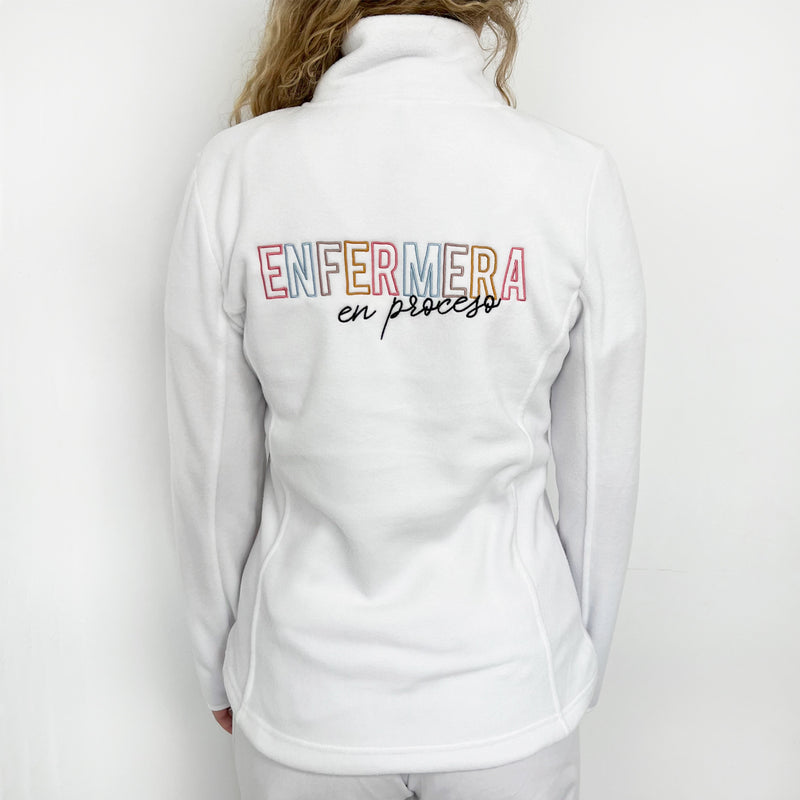 Women's Fleece Scrub Top with Custom Embroidery – White-zoom-