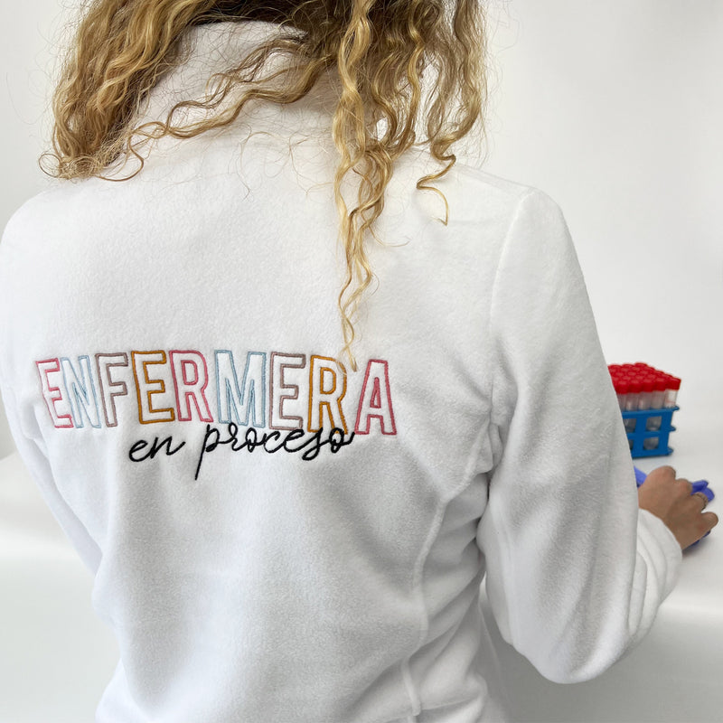 Women's Fleece Scrub Top with Custom Embroidery – White-zoom-
