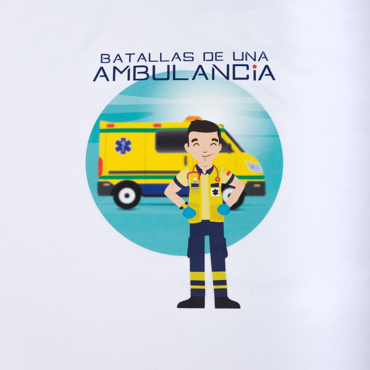 Diseño prehospitalario ilustrado en camiseta blanca