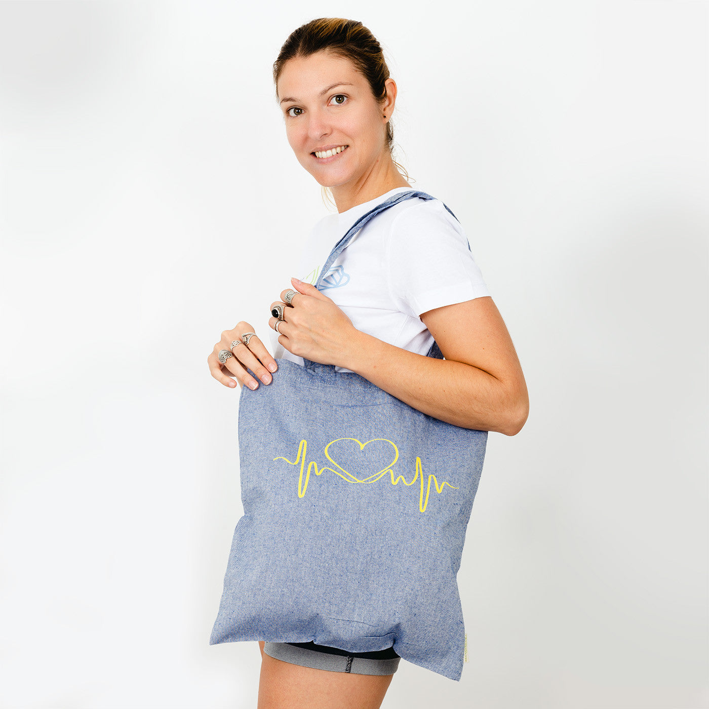 bolsa tote azul corazón