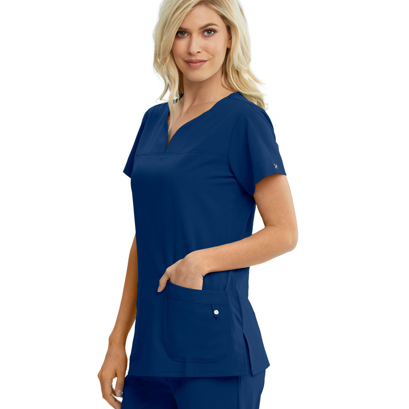 Women's V-neck blouse with 2 pockets, indigo blue, Grey's Anatomy -3