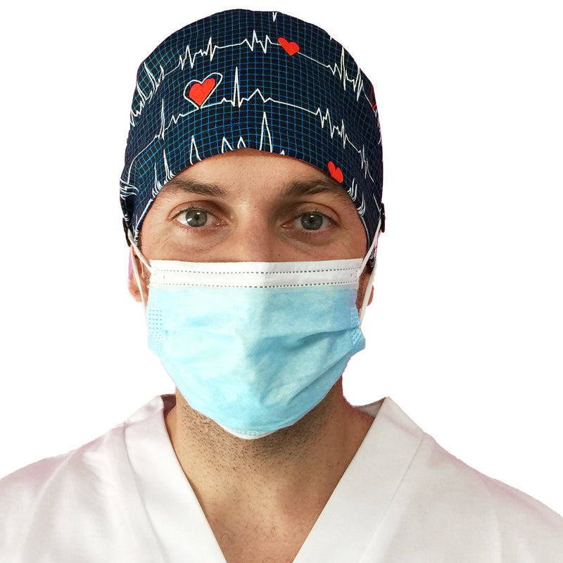 Short hair surgical cap with buttons - Printed -zoom-