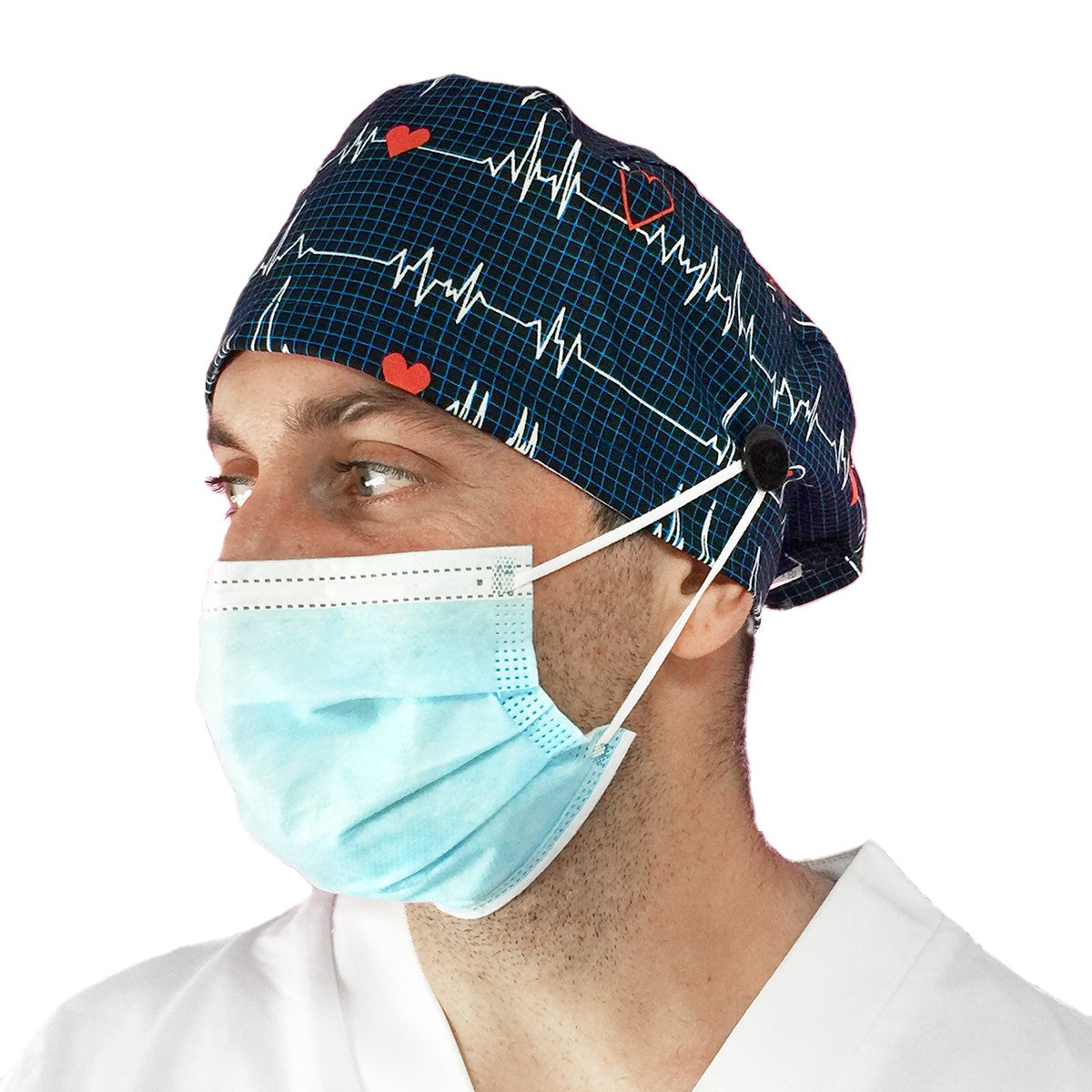 Short hair surgical cap with buttons - Printed -6