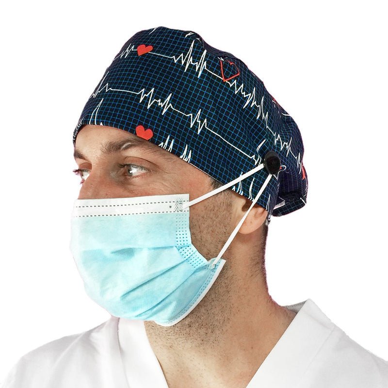 Short hair surgical cap with buttons - Printed -zoom-