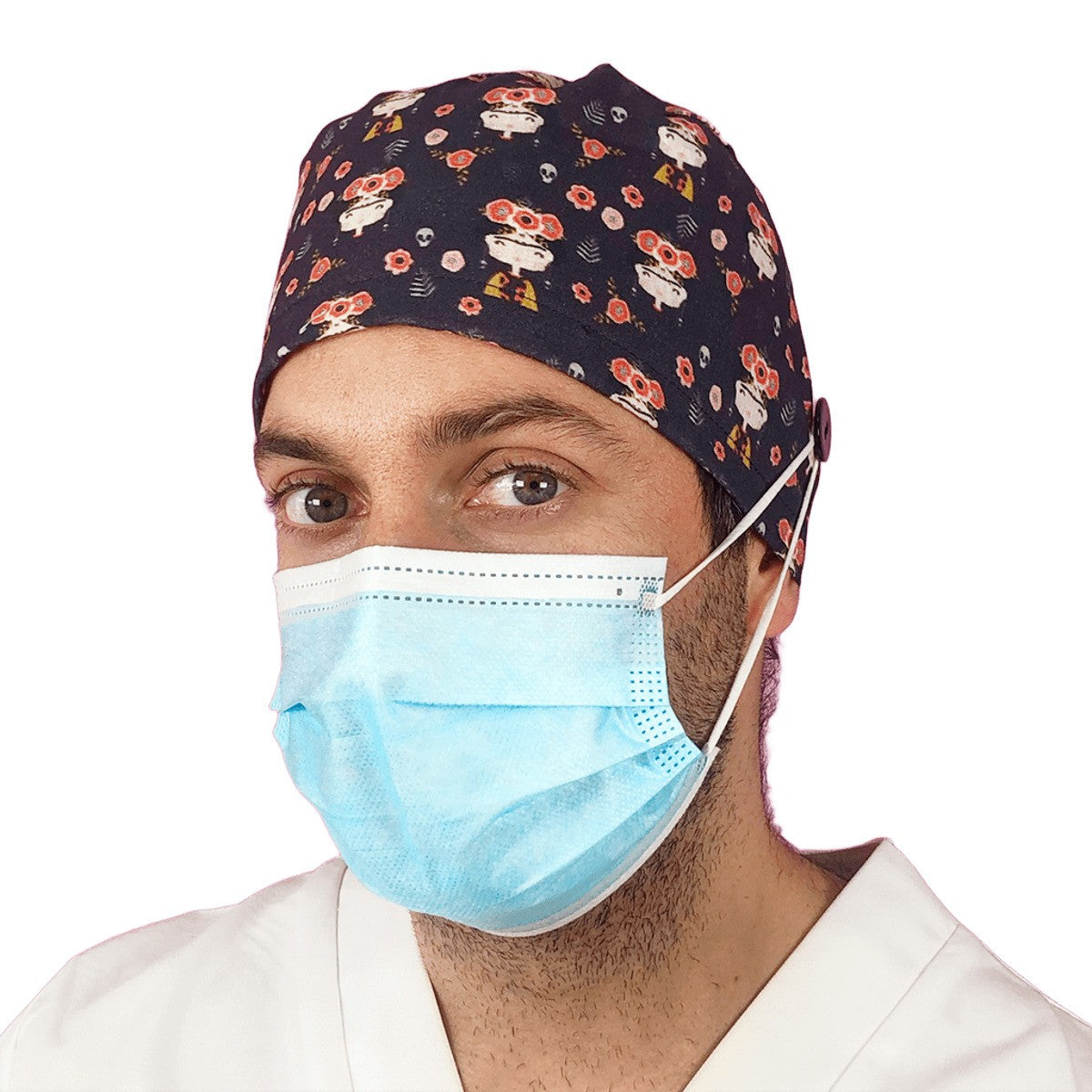 Short hair surgical cap with buttons - Printed -zoom-7