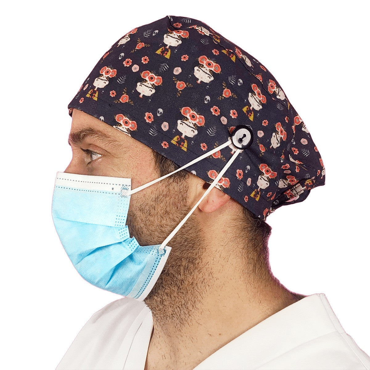 Short hair surgical cap with buttons - Printed -8