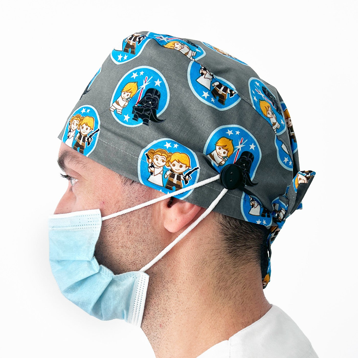 Short hair surgical cap with buttons - Printed -zoom-10