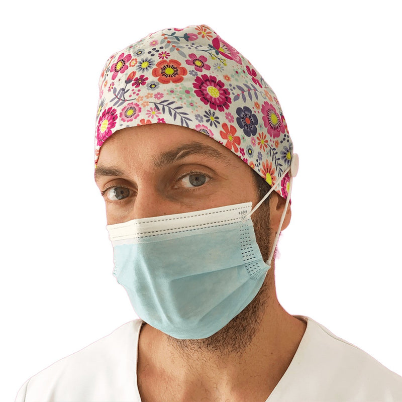 Short hair surgical cap with buttons - Printed -zoom-