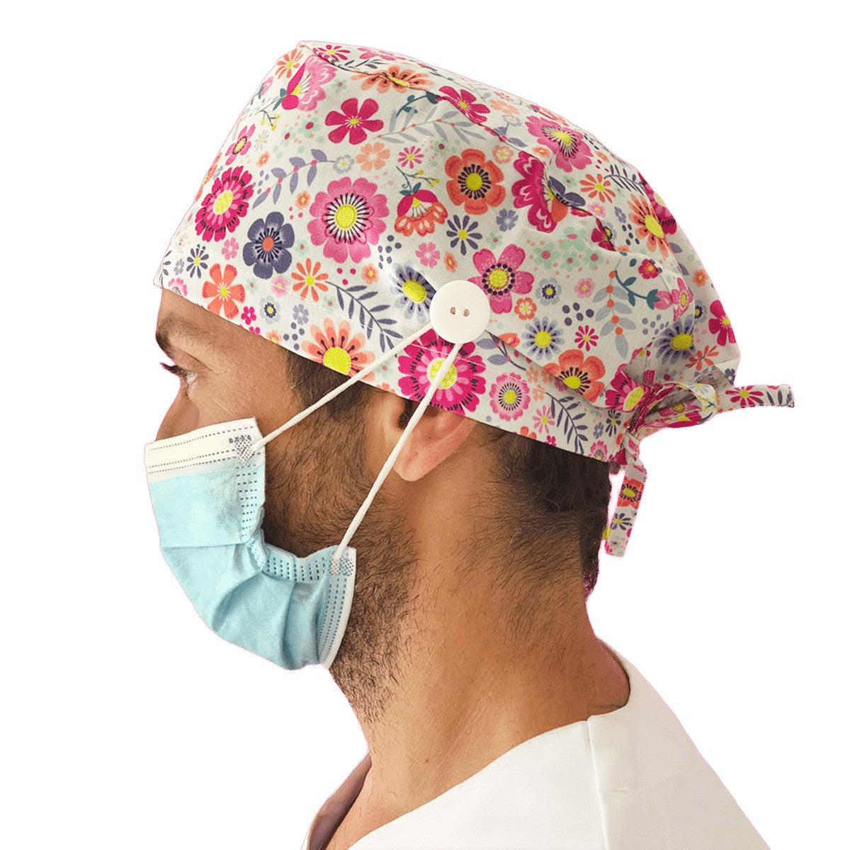 Short hair surgical cap with buttons - Printed -12