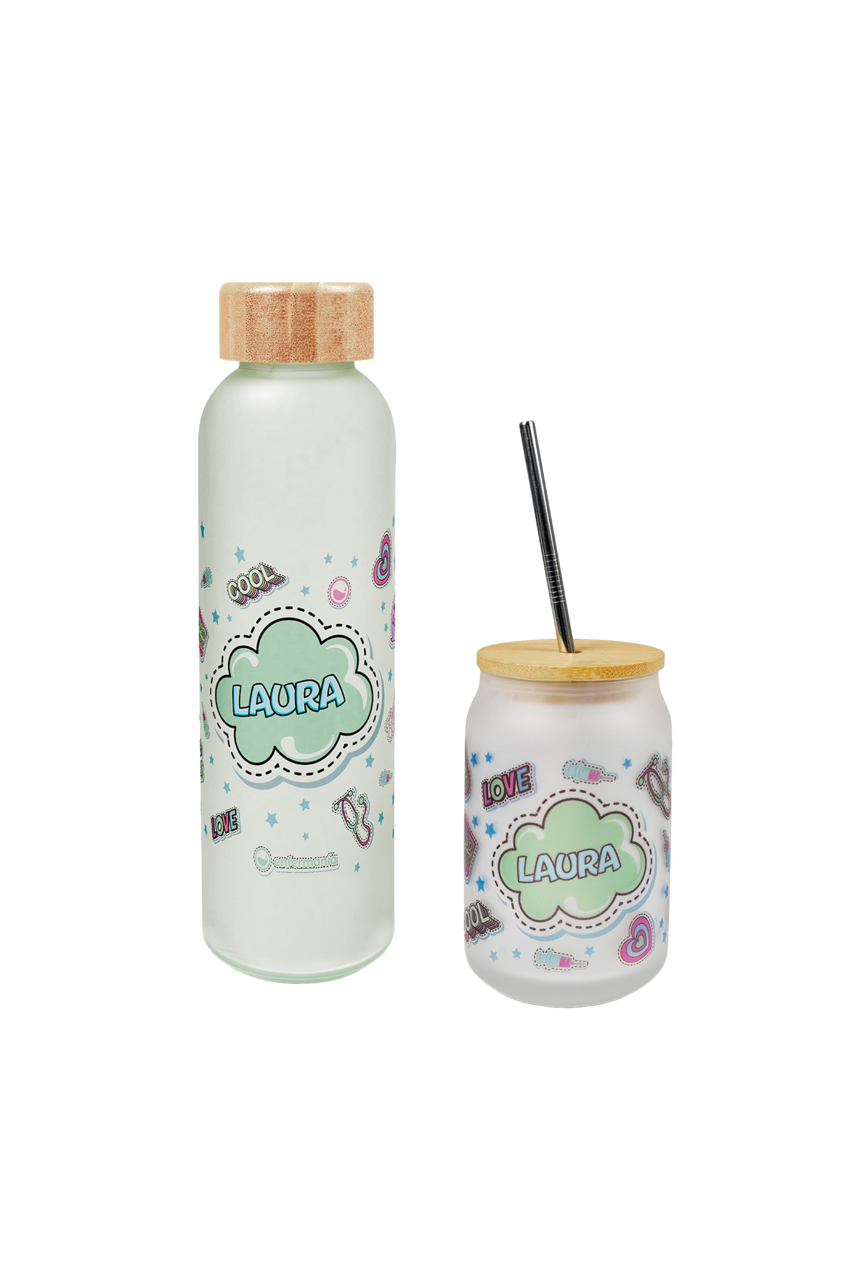 Glass bottle and mug set - Stickers-1