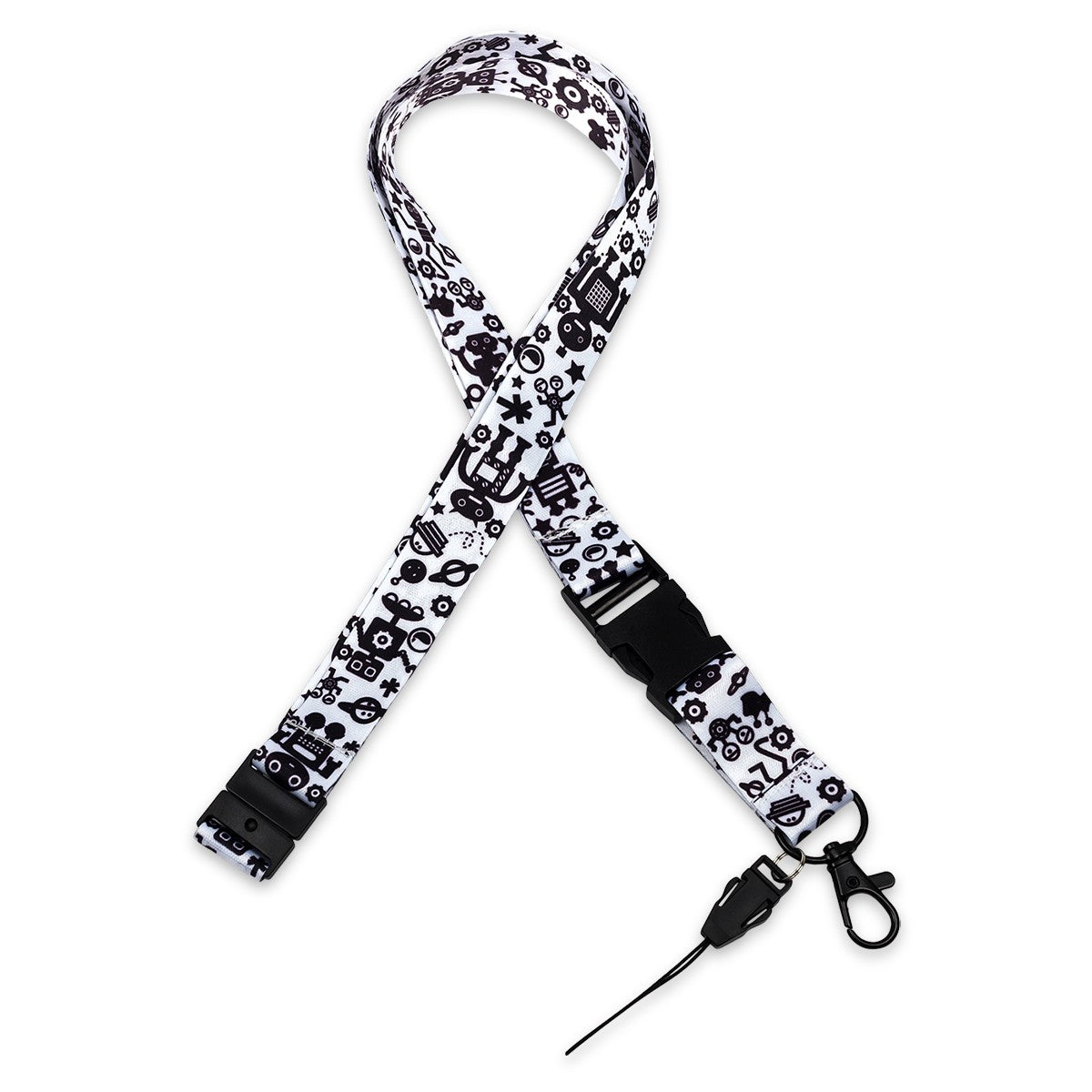 Lanyard con estampado de robots para personal sanitario