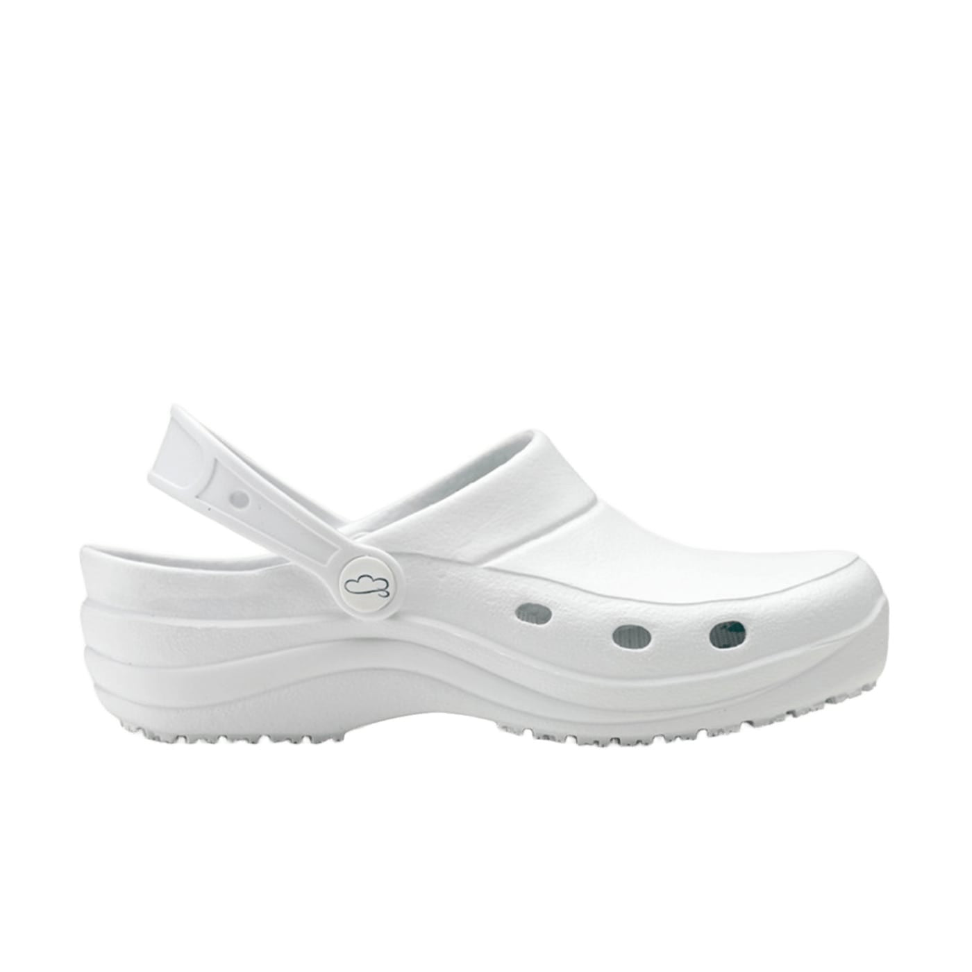 Zueco sanitario blanco lateral con correa