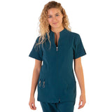 Women's blouse with 360° microfiber zip, petrol blue