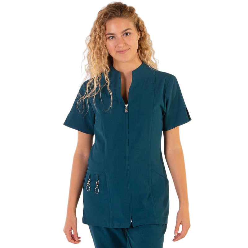 Women's blouse with 360° microfiber zip, petrol blue-zoom-