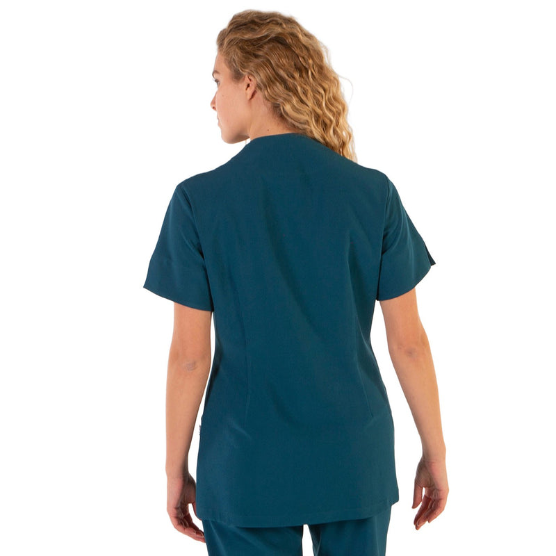 Women's blouse with 360° microfiber zip, petrol blue-zoom-