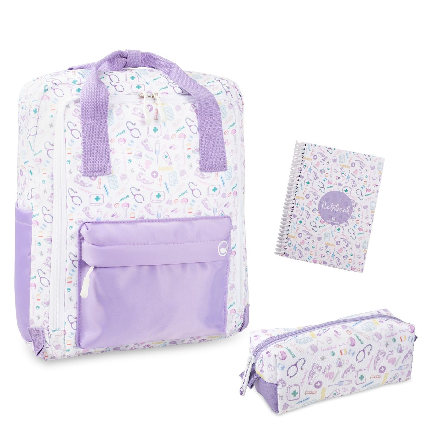 pack mochila con libreta a6 y estuche care collection, regalo perfecto para estudiante de enfermería o sanitario