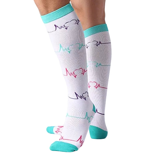 Compression Socks - EKG - White-zoom-